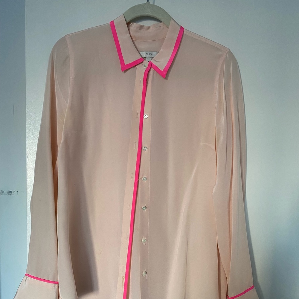 J. Crew pink silk button up